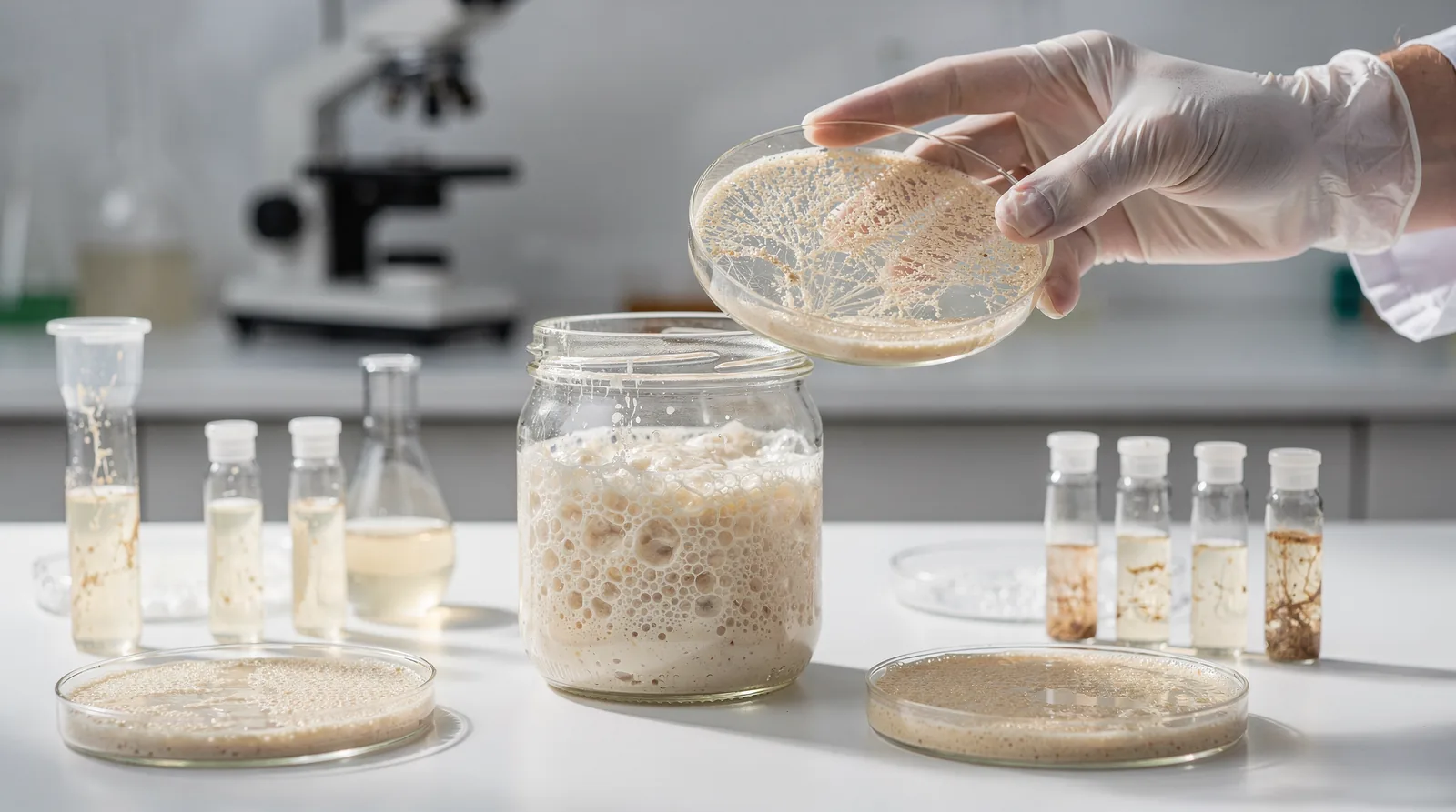Saccharomyces cerevisiae, the common baker's yeast, is a very common inhabitant found in sampled sourdough