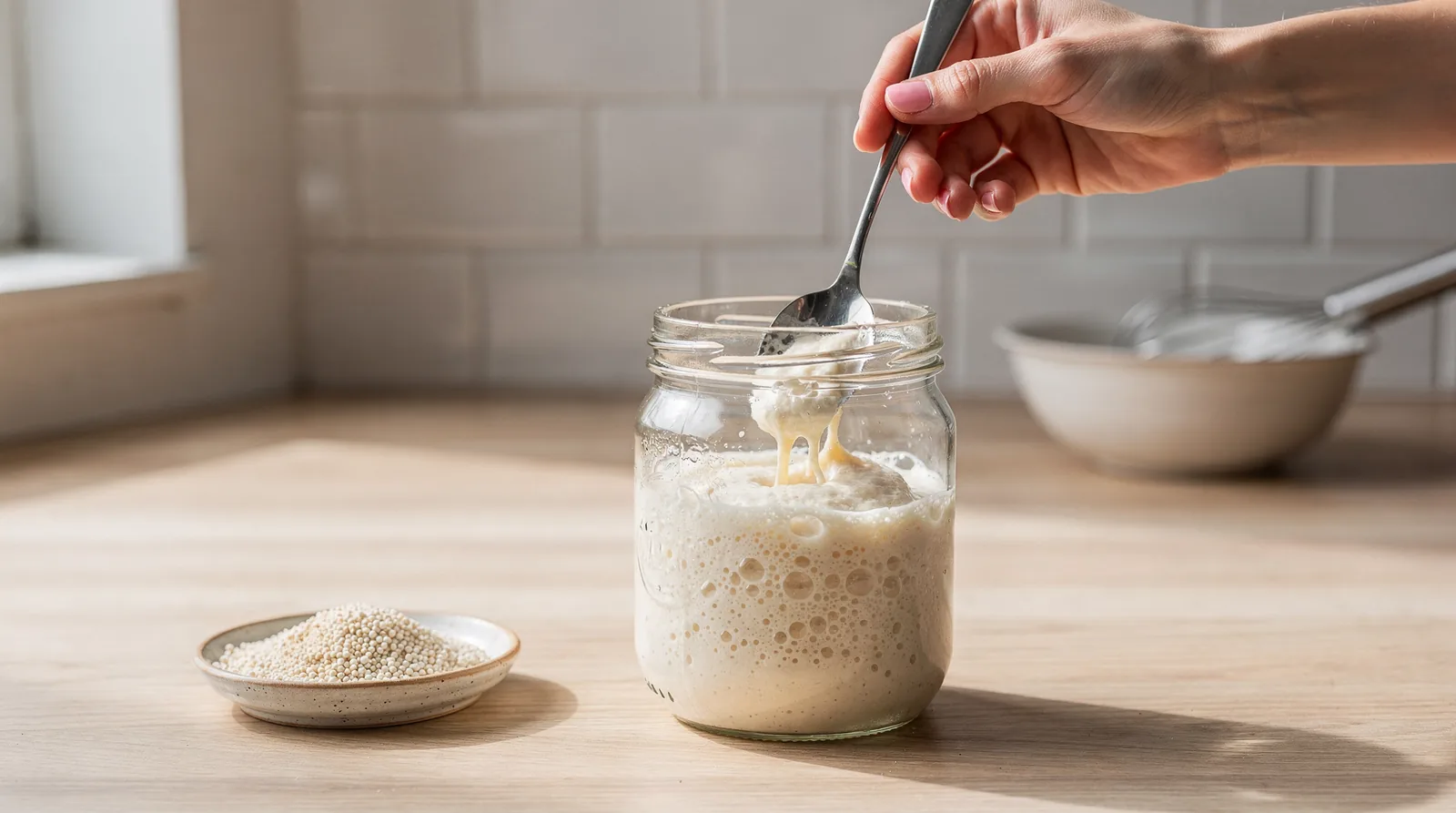 Commercial yeast ferments quickly and predictably, similar to flipping a switch.; Sourdough fermentation unfolds slowly