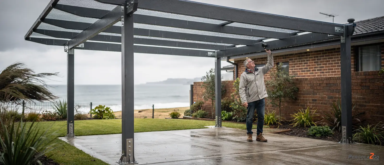 A pergola extends living space outdoors, providing shade, structure, and a focal point