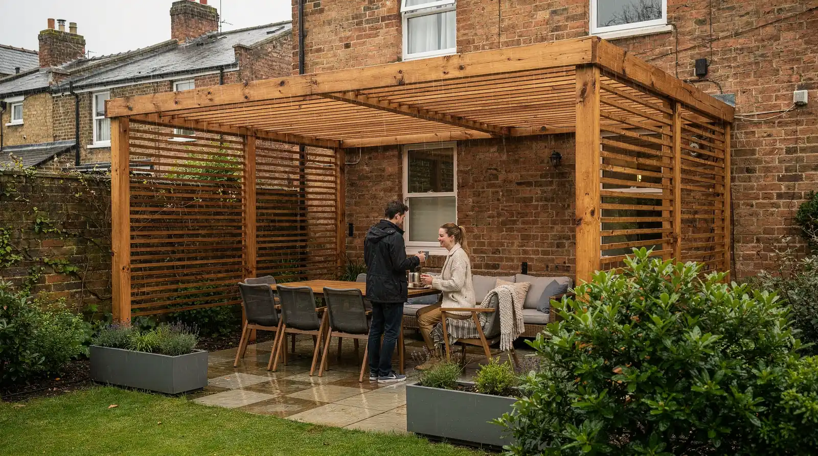 Nottingham pergola specialists build in both timber and aluminium, including louvered roof systems that open