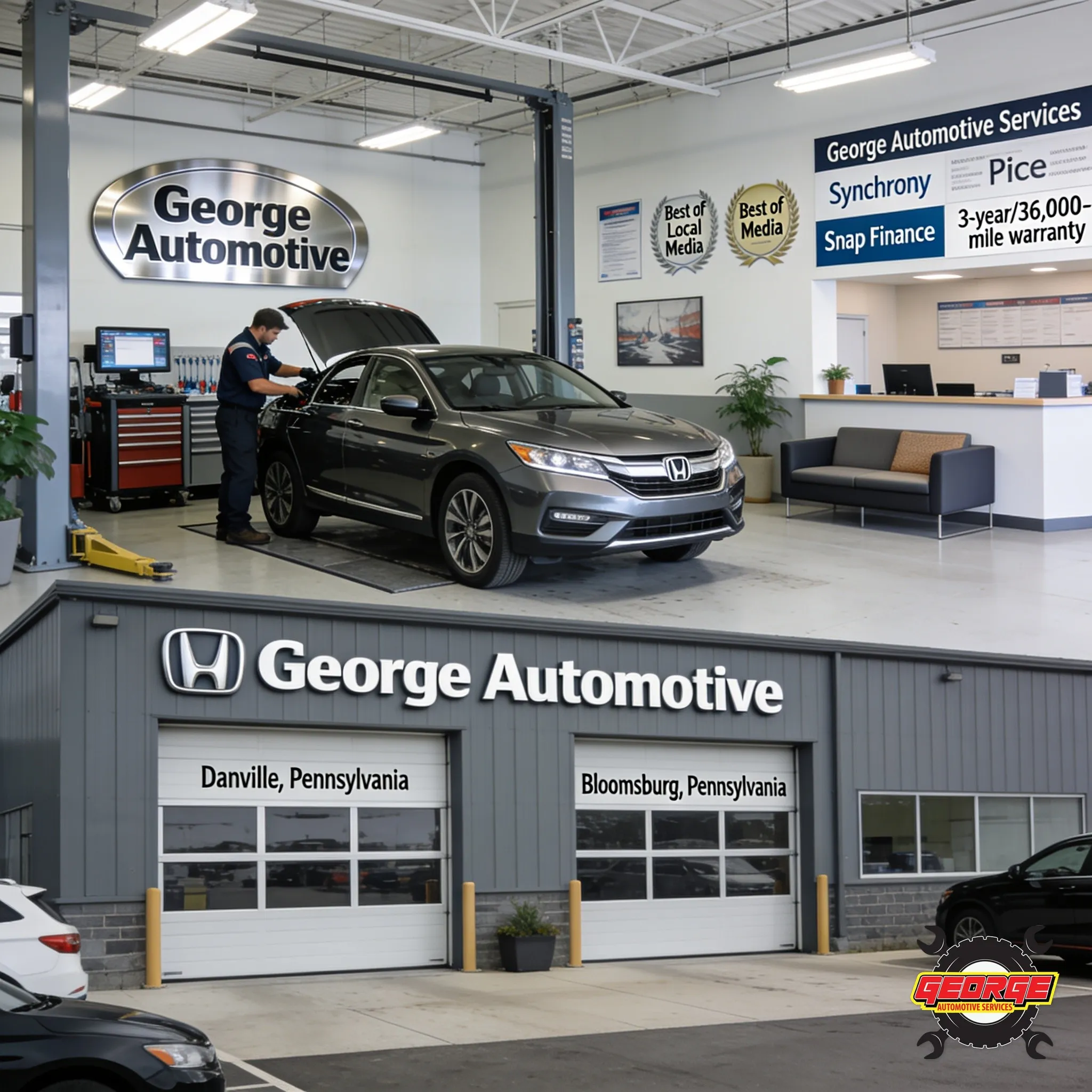 Certified technician inspecting a Honda vehicle in repair shop