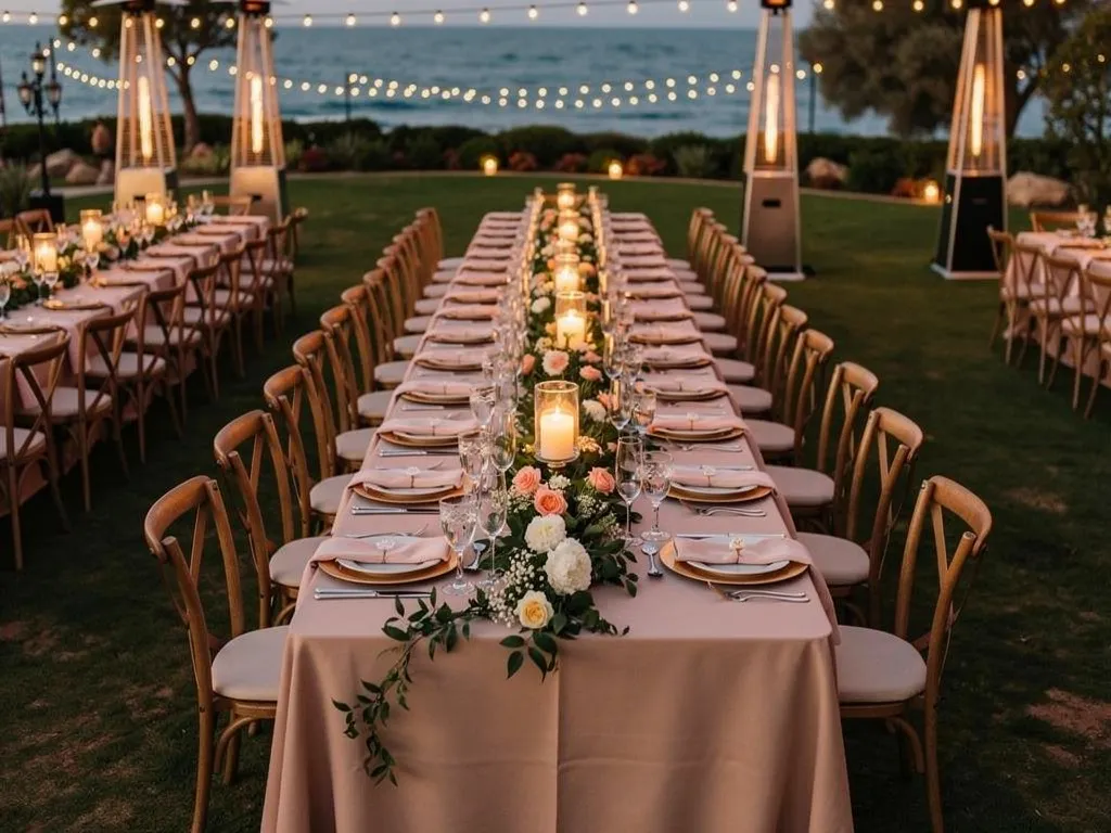 coordinated wedding reception tablescape with matching glassware fine china flatware charger plates and floral centerpiece