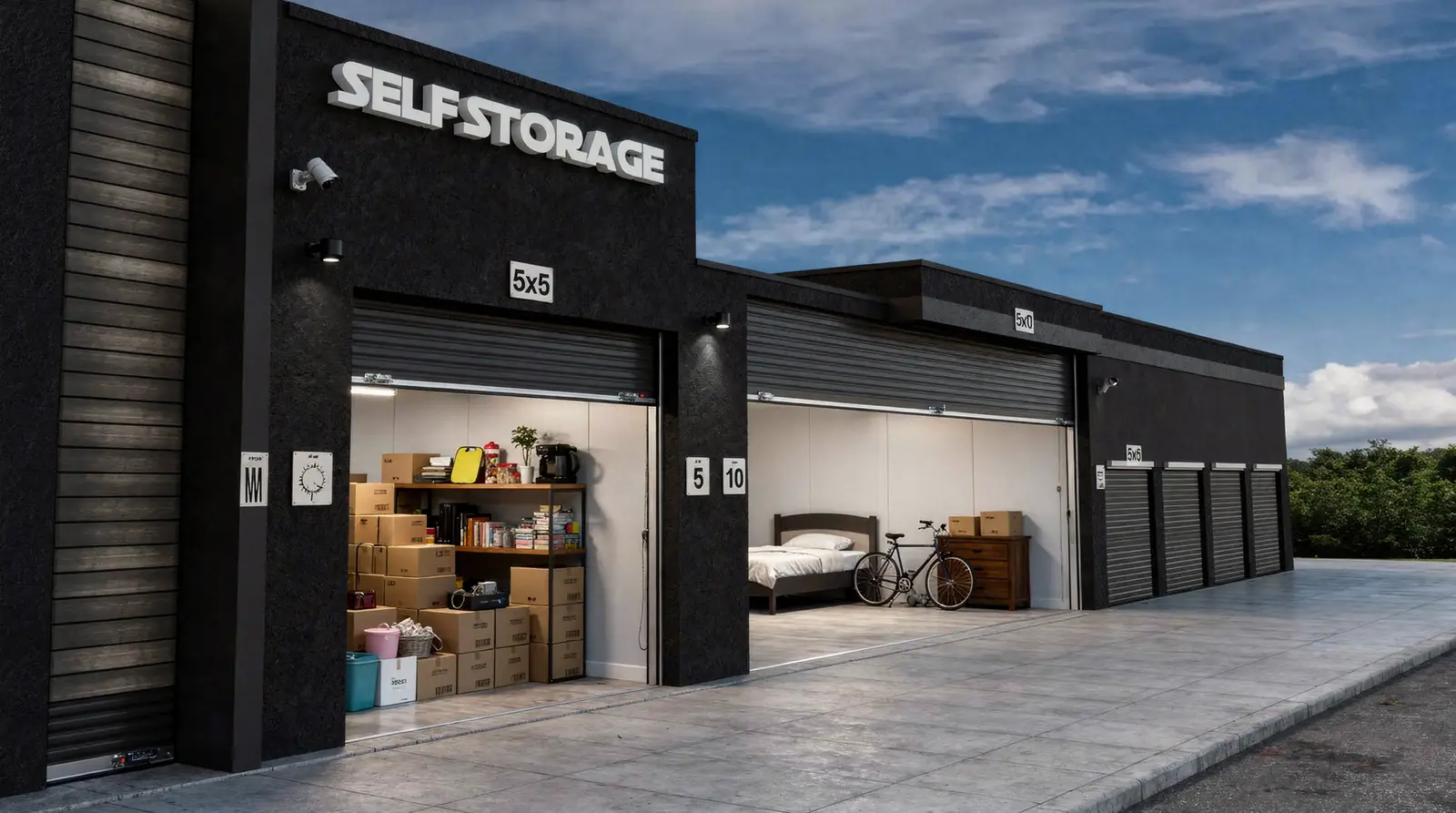 A 5x5 unit is comparable in size to a large standard closet or small walk-in