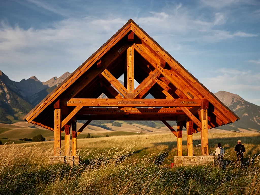 7. A Gable Roof Pavilion With Exposed Trusses