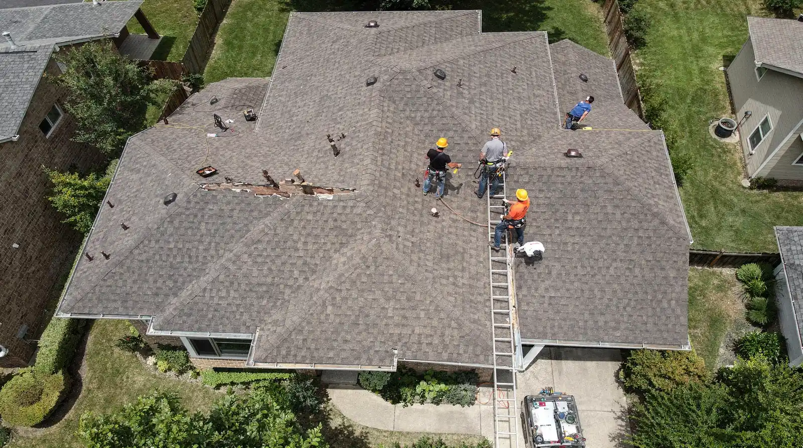 Climbing onto the roof to inspect or repair a soft or sagging spot yourself can