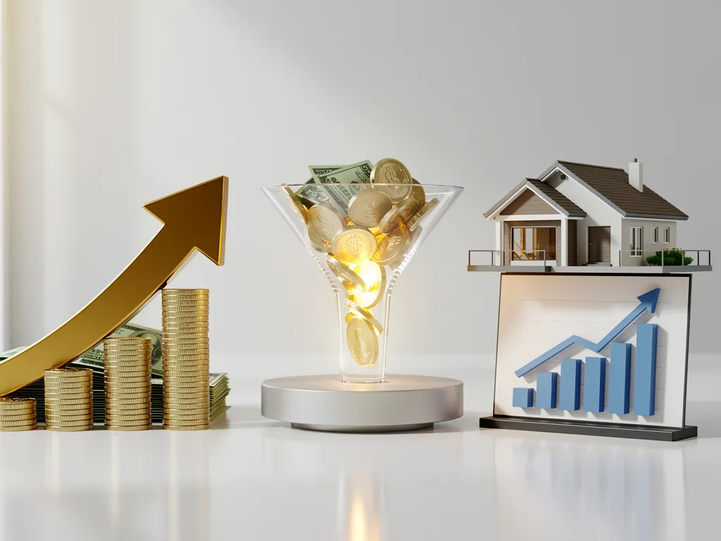 Three-stage roadmap showing income growth converting into cash flow and real estate wealth