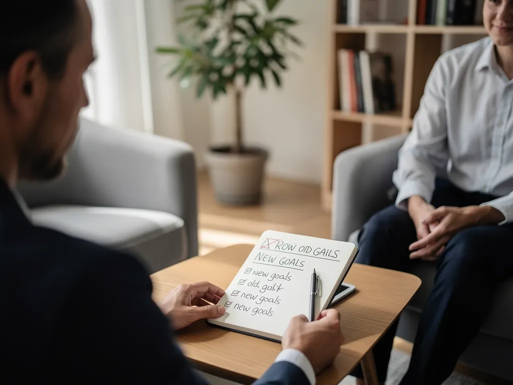 Professional reflecting on mindset, confidence, and habit change during a coaching session