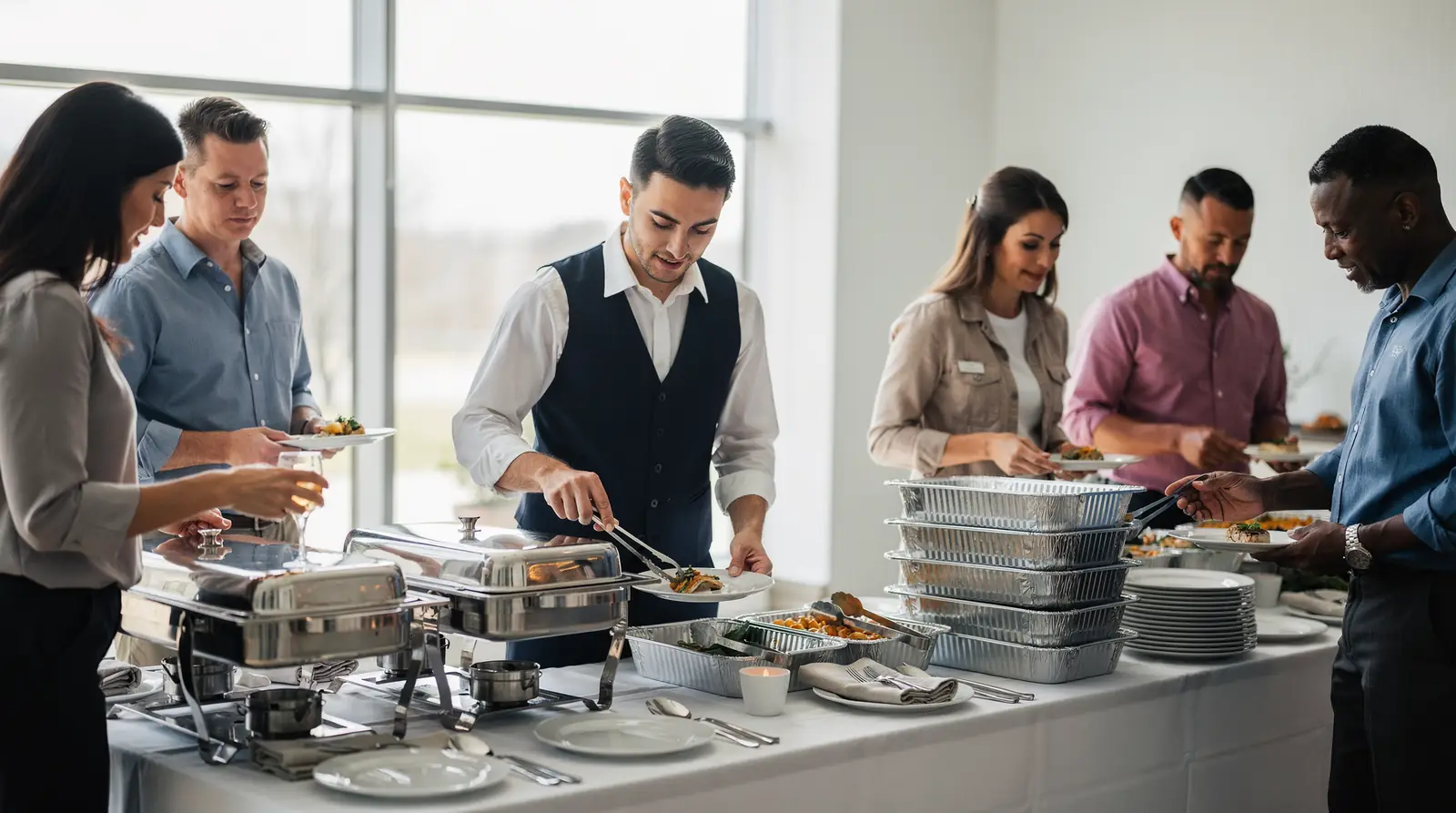 BBQ caterers typically offer a spectrum from pick-up and drop-off to full-service catering with staff