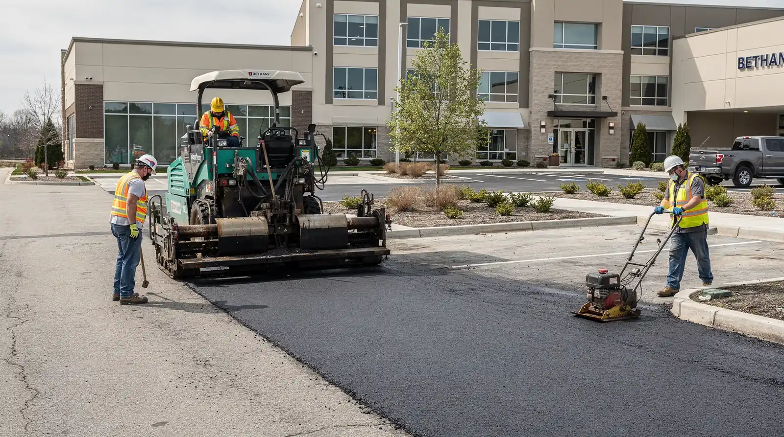 Commercial services span parking lot installation, parking lot repair, milling and overlay, and patching.; General
