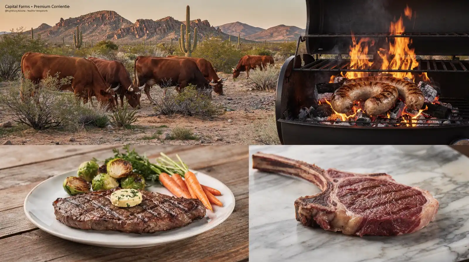 Capital Farms' beef is grass-fed and grain-finished over a 200-day period without added hormones.; Cattle