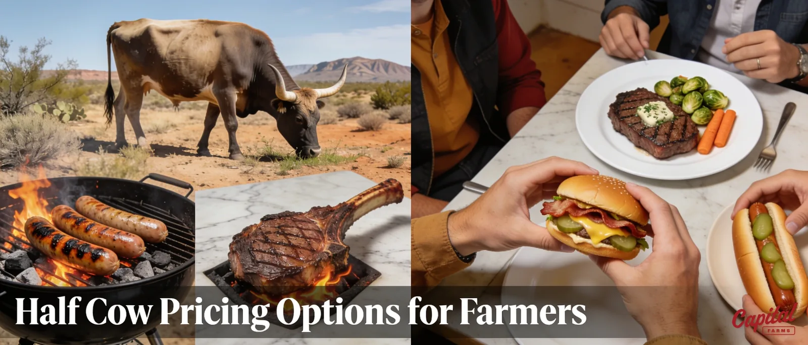 A half cow typically yields 200 to 250 pounds of beef and costs between $900