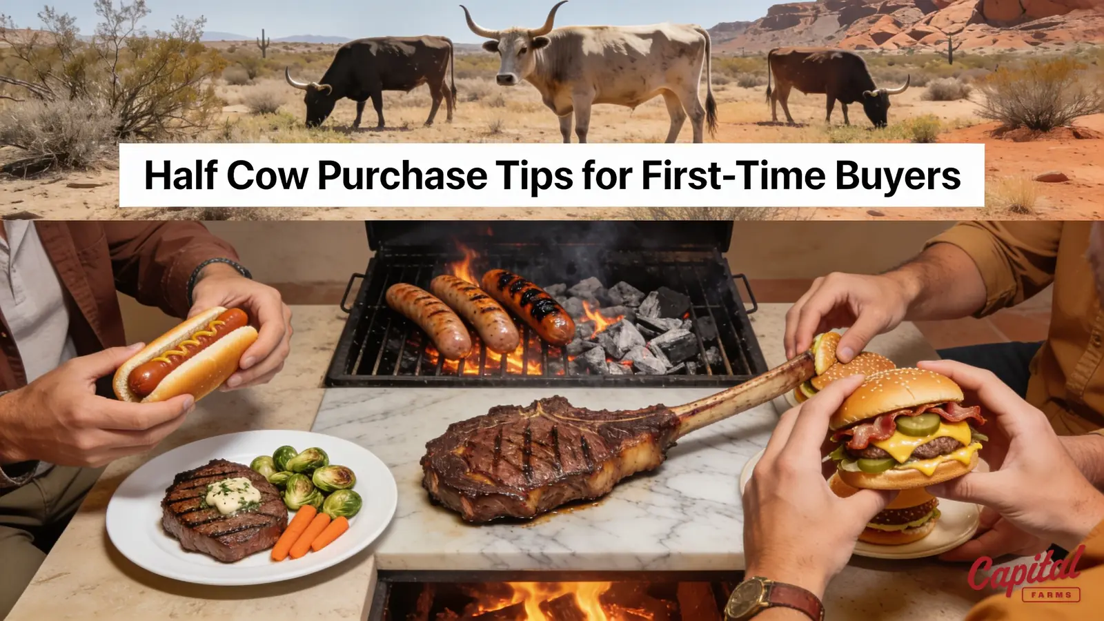 A half cow typically yields 200 to 250 pounds of beef and requires 6