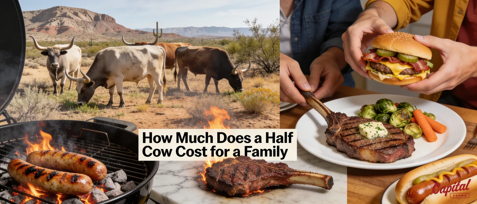 A pasture-raised half cow typically costs between $2,000 and $3,000 depending on breed, feed