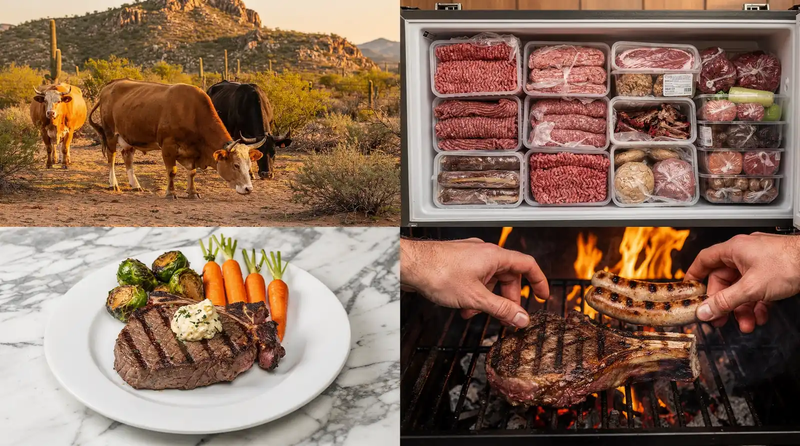 A typical half cow share includes an assortment of cuts such as ground beef, roasts