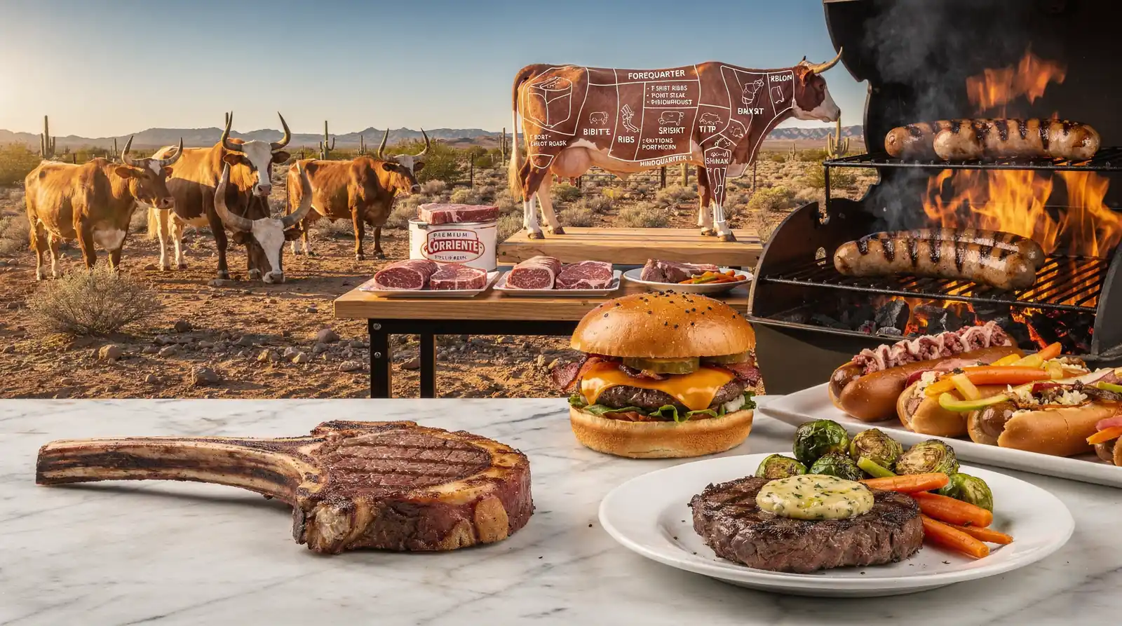 The forequarter of a half cow produces chuck roasts, ribeye steaks, ribs, short ribs, skirt