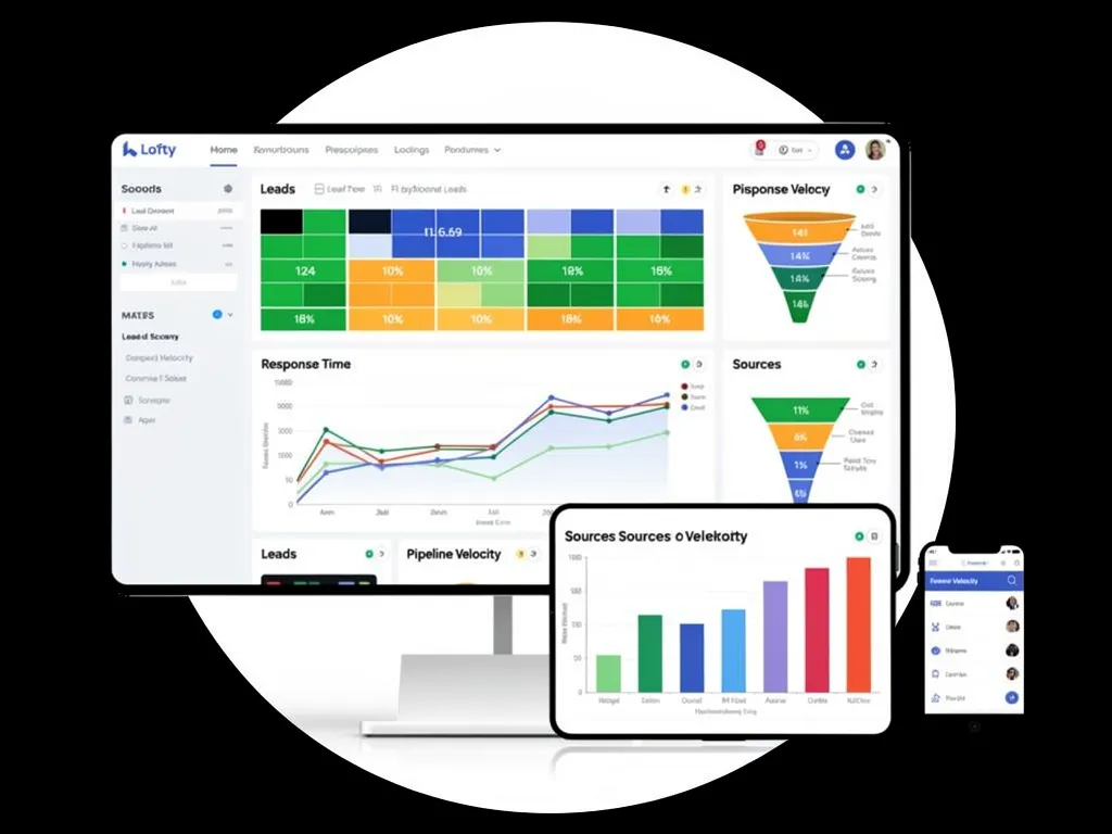 Lofty CRM analytics dashboard tracking lead response time and pipeline