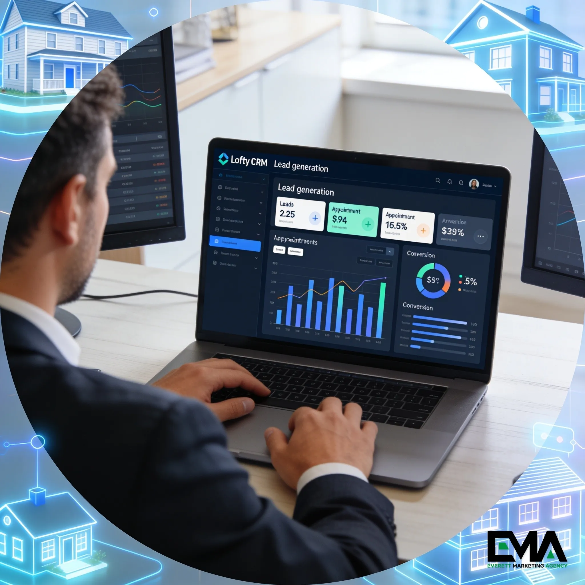 Real estate agent reviewing Lofty CRM lead generation dashboard