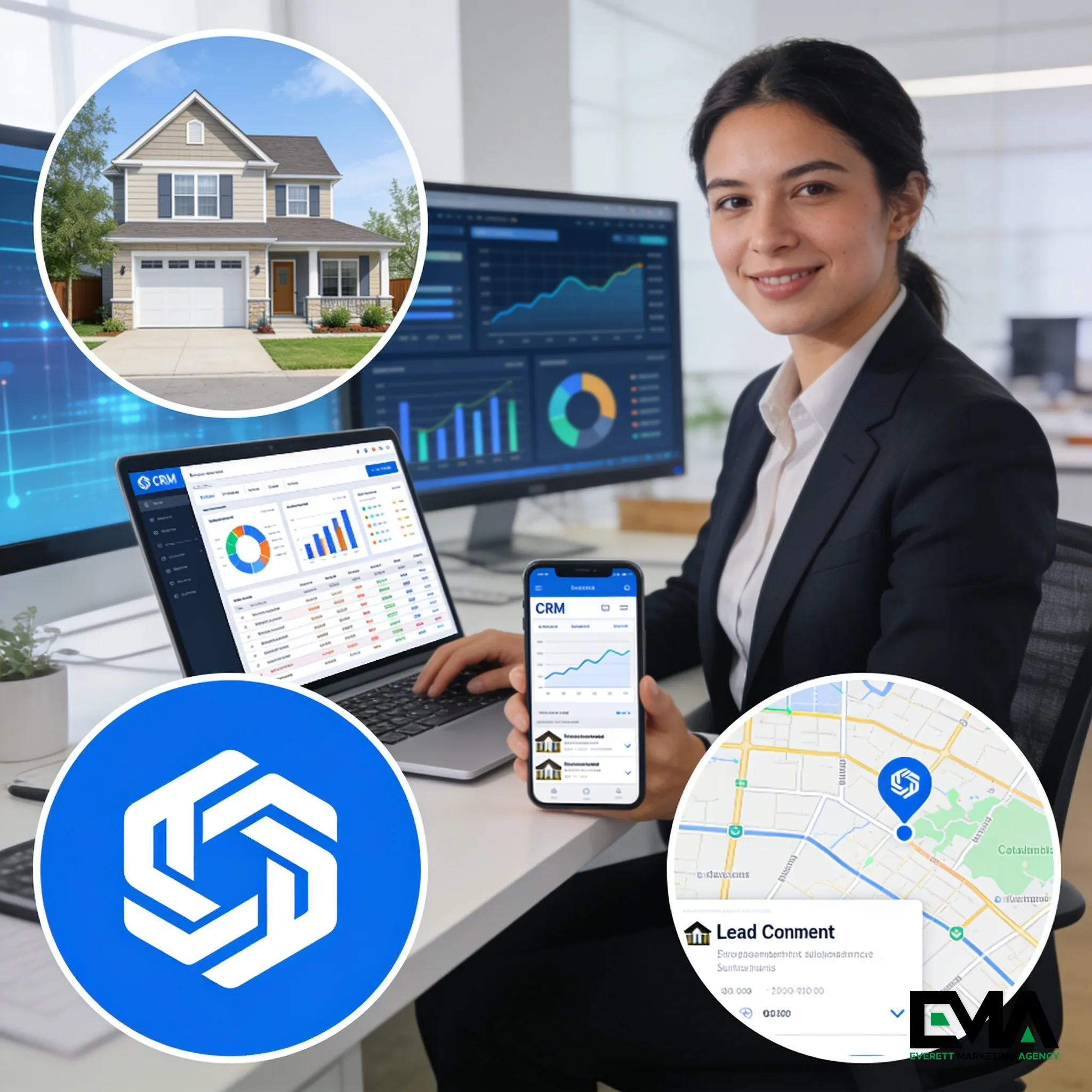 Real estate agent using Lofty CRM dashboard on laptop and phone Real estate agent using Lofty CRM dashboard on laptop and phone