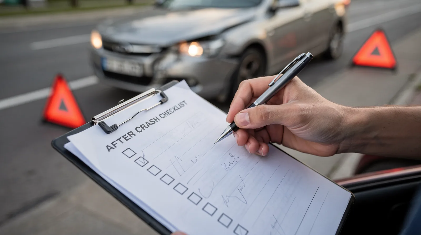 Drivers should exchange name, phone number, address, insurance company, policy number, license plate, and driver's