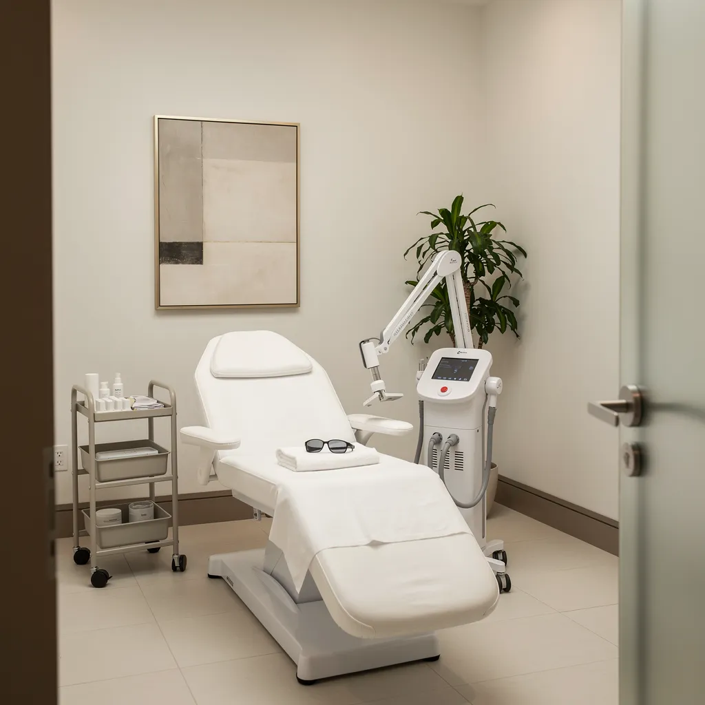 Modern laser skin resurfacing treatment room at a Beverly Hills dermatology clinic