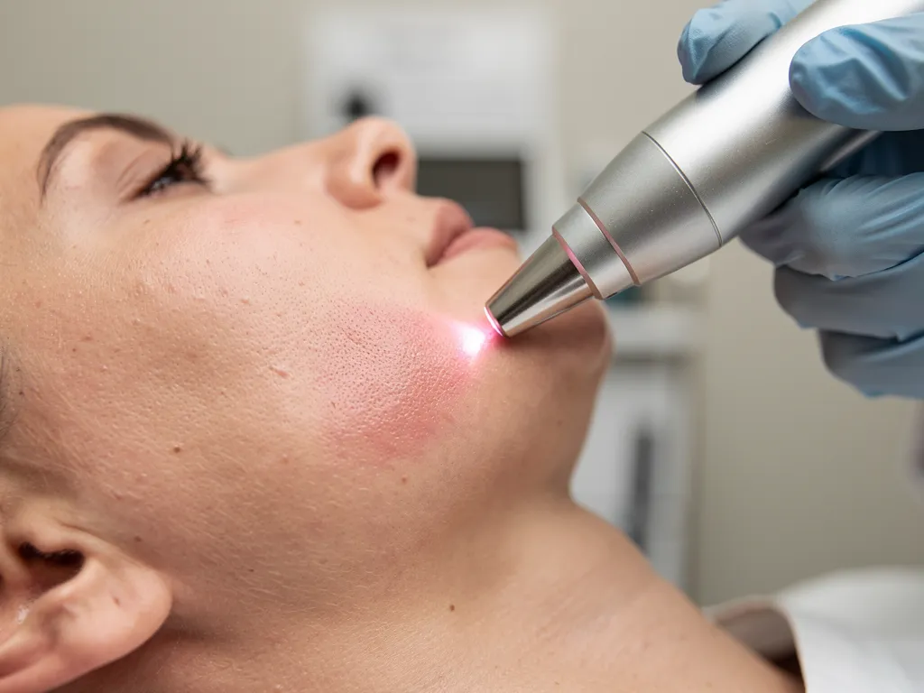 Close-up of laser skin resurfacing device treating facial skin