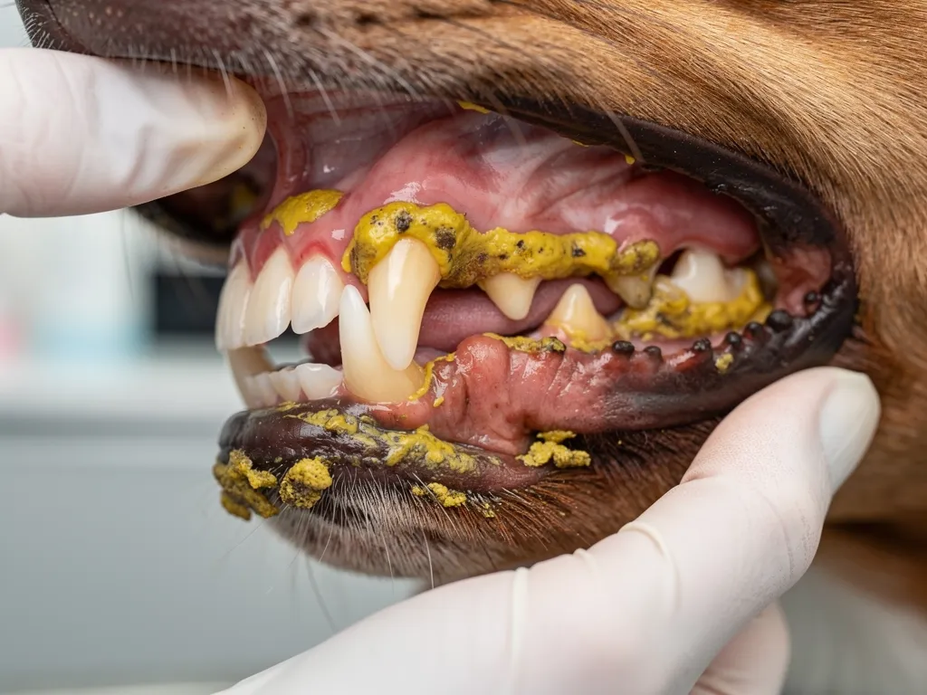 Plaque buildup hardens into tartar and leads to gum disease, tooth decay, and painful infections