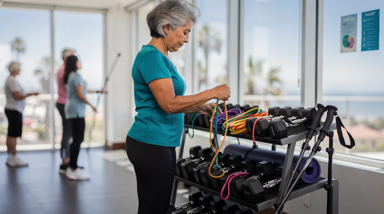 Group senior classes in San Diego focus on cardiovascular health, muscle strength, and range