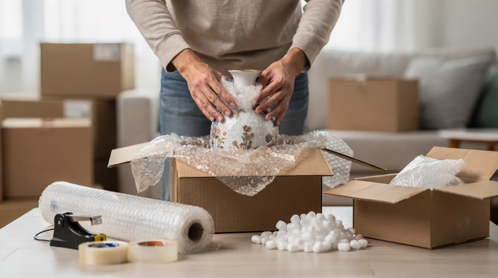 Decluttering before packing by donating, selling, or discarding unneeded items reduces the volume that must