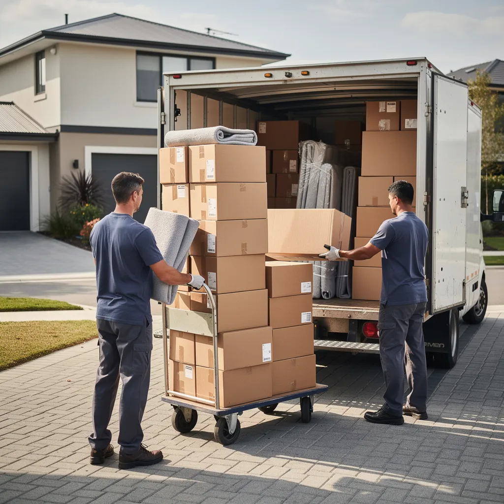 DeVries moving crew carefully loading packed boxes into a truck