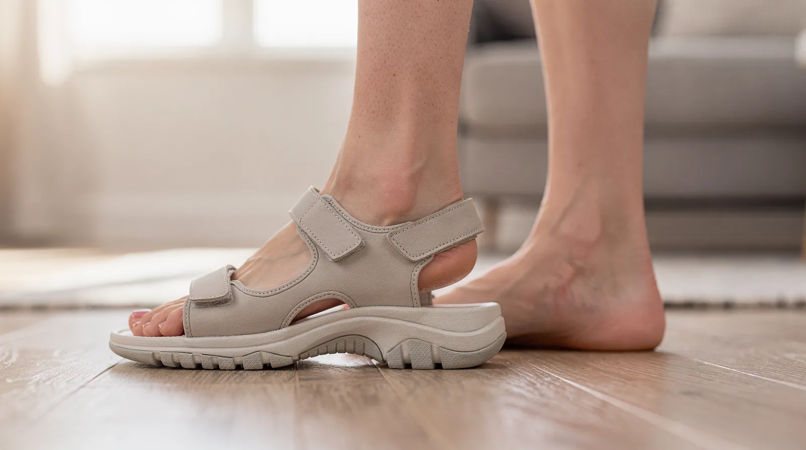 Wearing flat, unsupportive sandals can intensify the sharp heel pain and arch discomfort associated