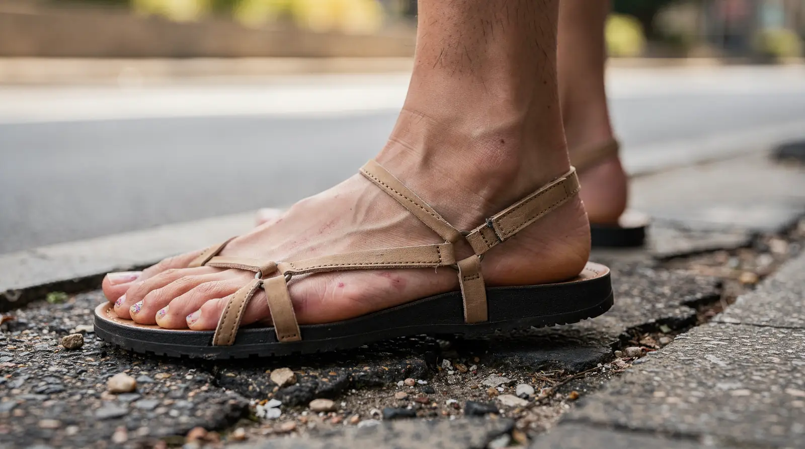 Most standard sandals lack proper support, which can lead to conditions like plantar fasciitis.; Orthopedic