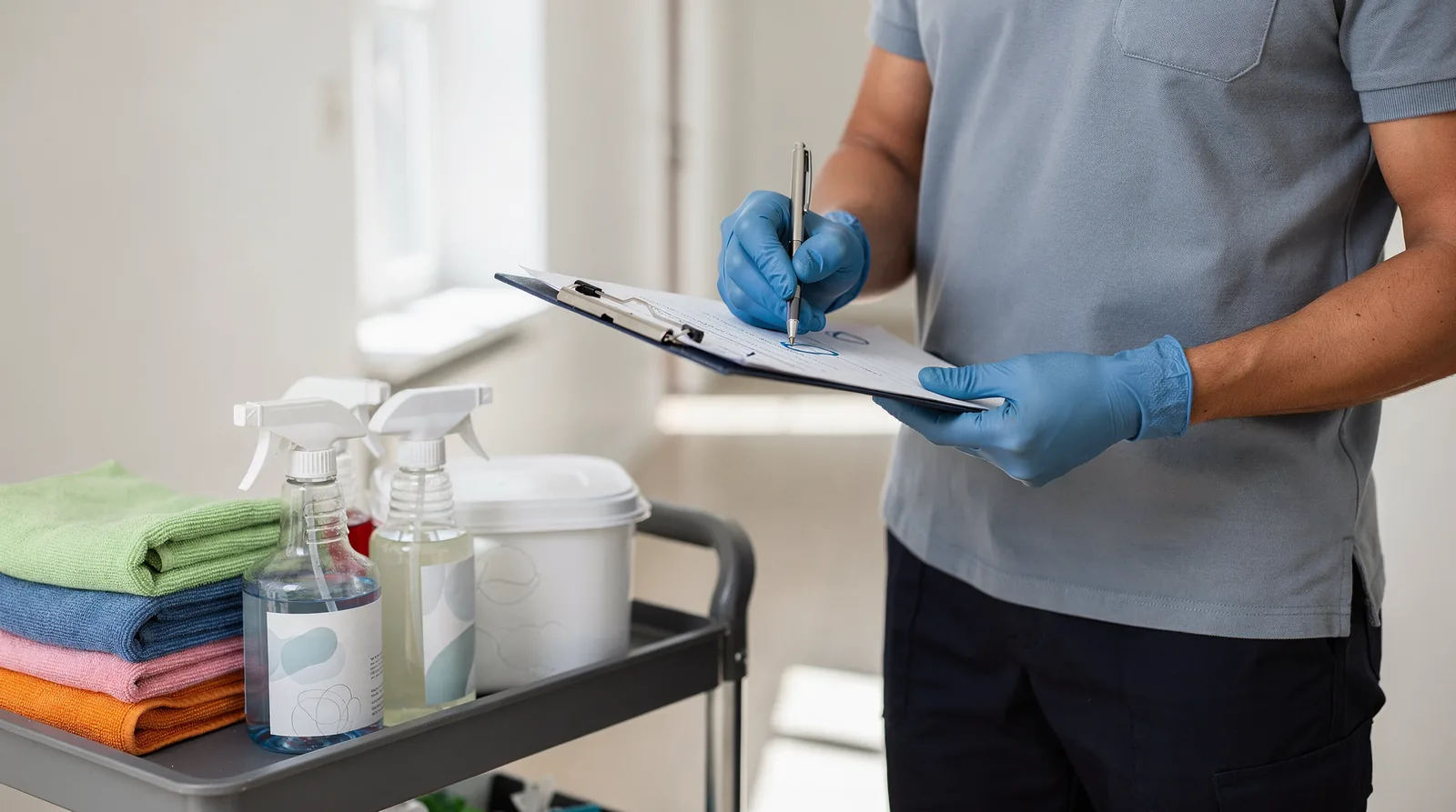 Every visit follows a full top-to-bottom checklist so surfaces are sanitized, floors are spotless
