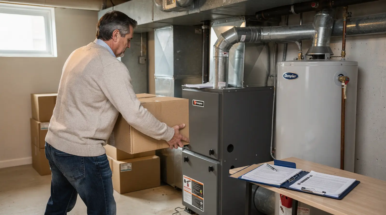 Before the technician arrives, gather information about your current heating system, including its age, make