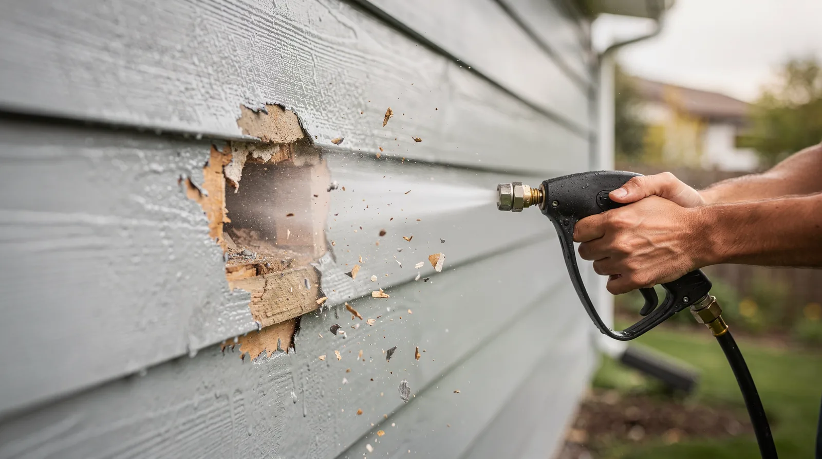 Pressure washing performed incorrectly, often as a pre-paint step, can cause hidden damage inside