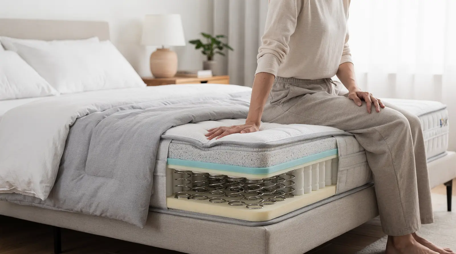Hybrid beds combine foam layers with coils, offering better edge support so sleepers can use