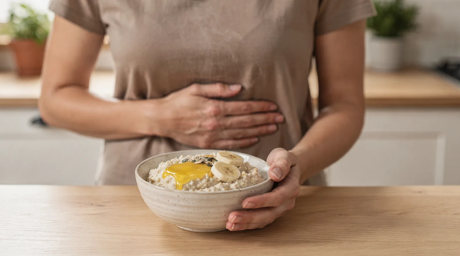 Ghee stirred into a warm bowl of oats without adding any dairy