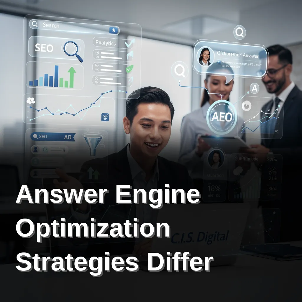 Small business owner analyzing digital marketing strategies with AI and search engine elements