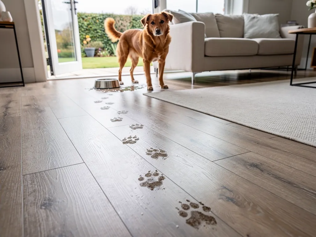 Close-up of wood-look luxury vinyl plank flooring in a living space