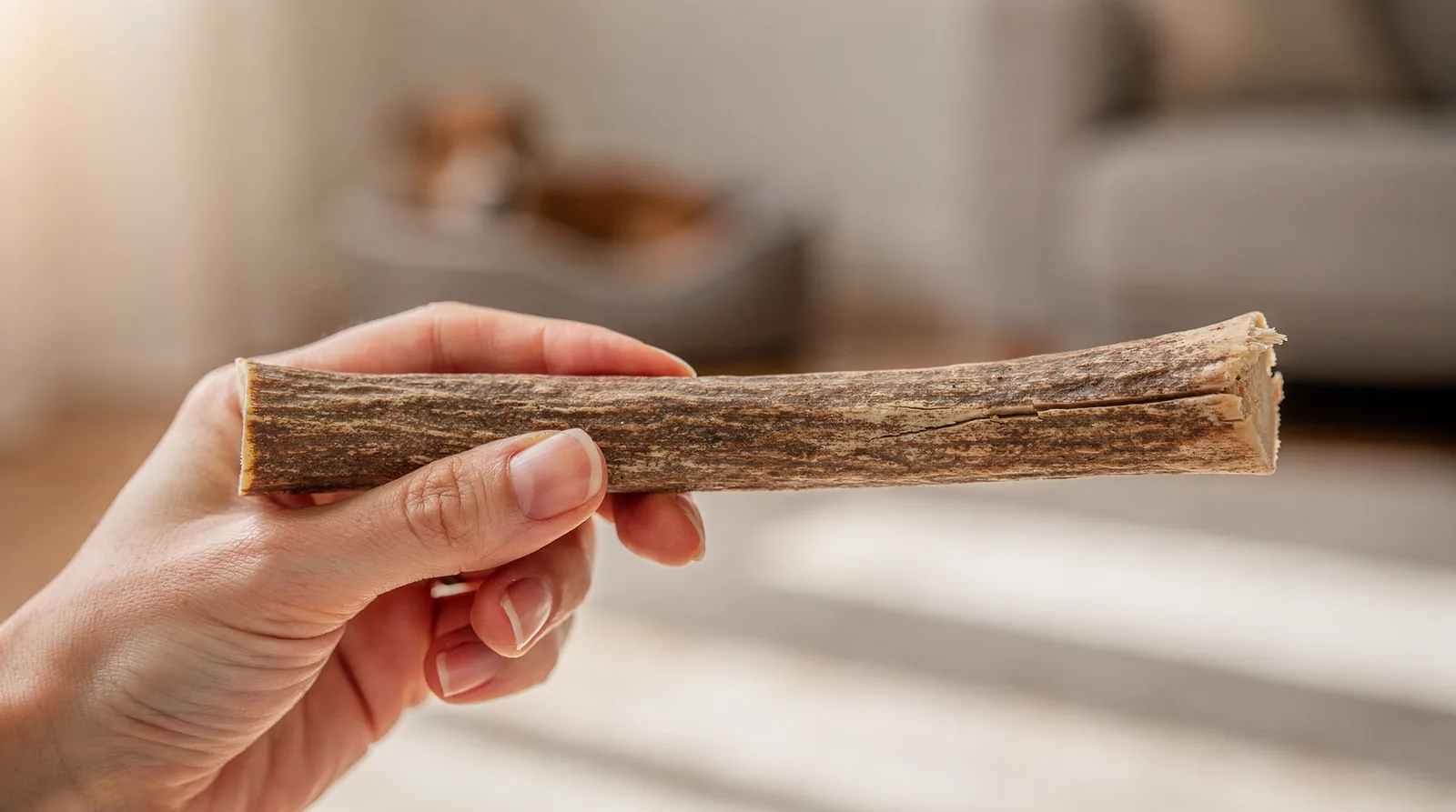 Antlers do not splinter as readily as bones or other rigid chew toys.; WAC antlers