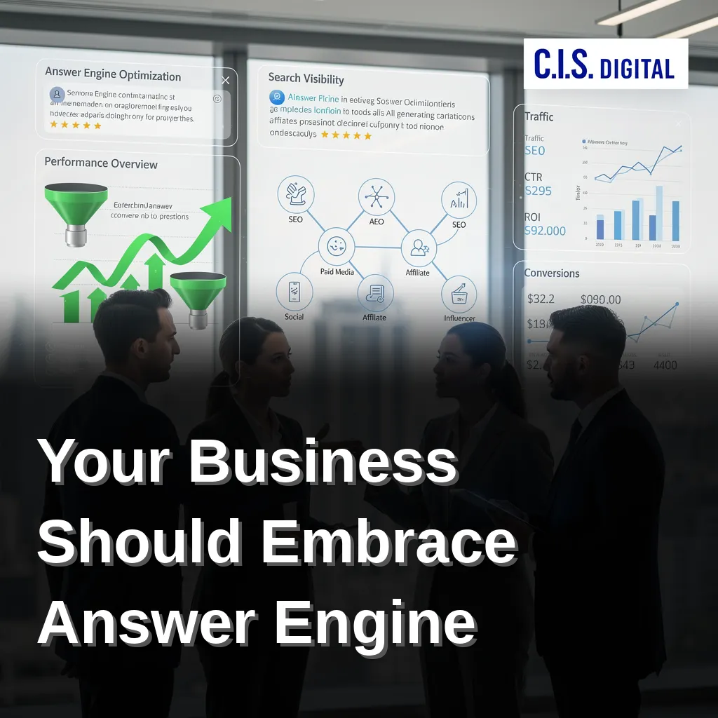 Answer Engine Optimization strategy session in a modern office