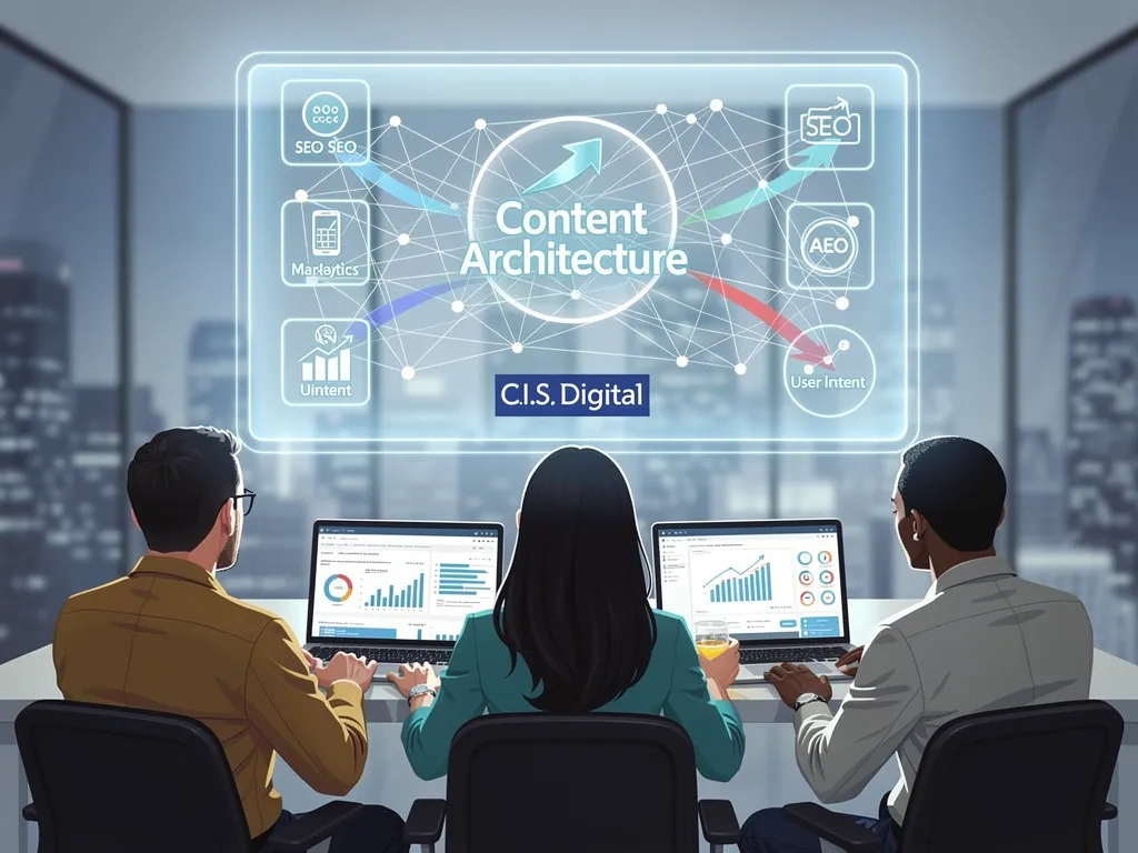 Overlapping content marketing and SEO circles forming AEO strategy