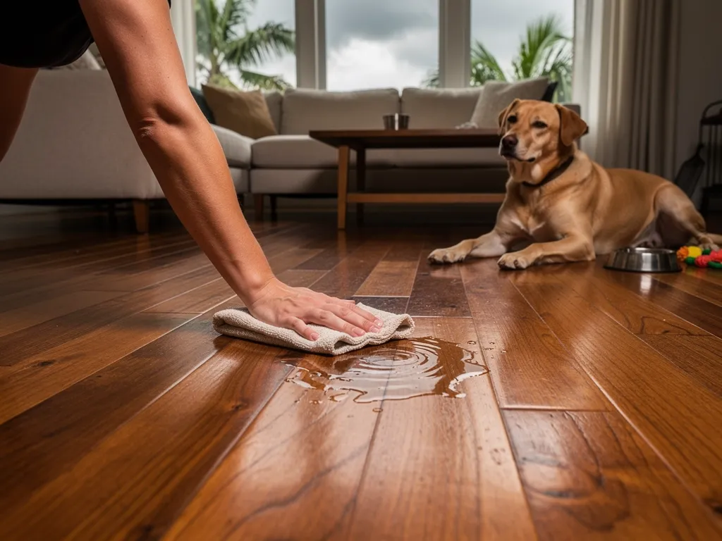 Warm oak hardwood flooring in a family living space