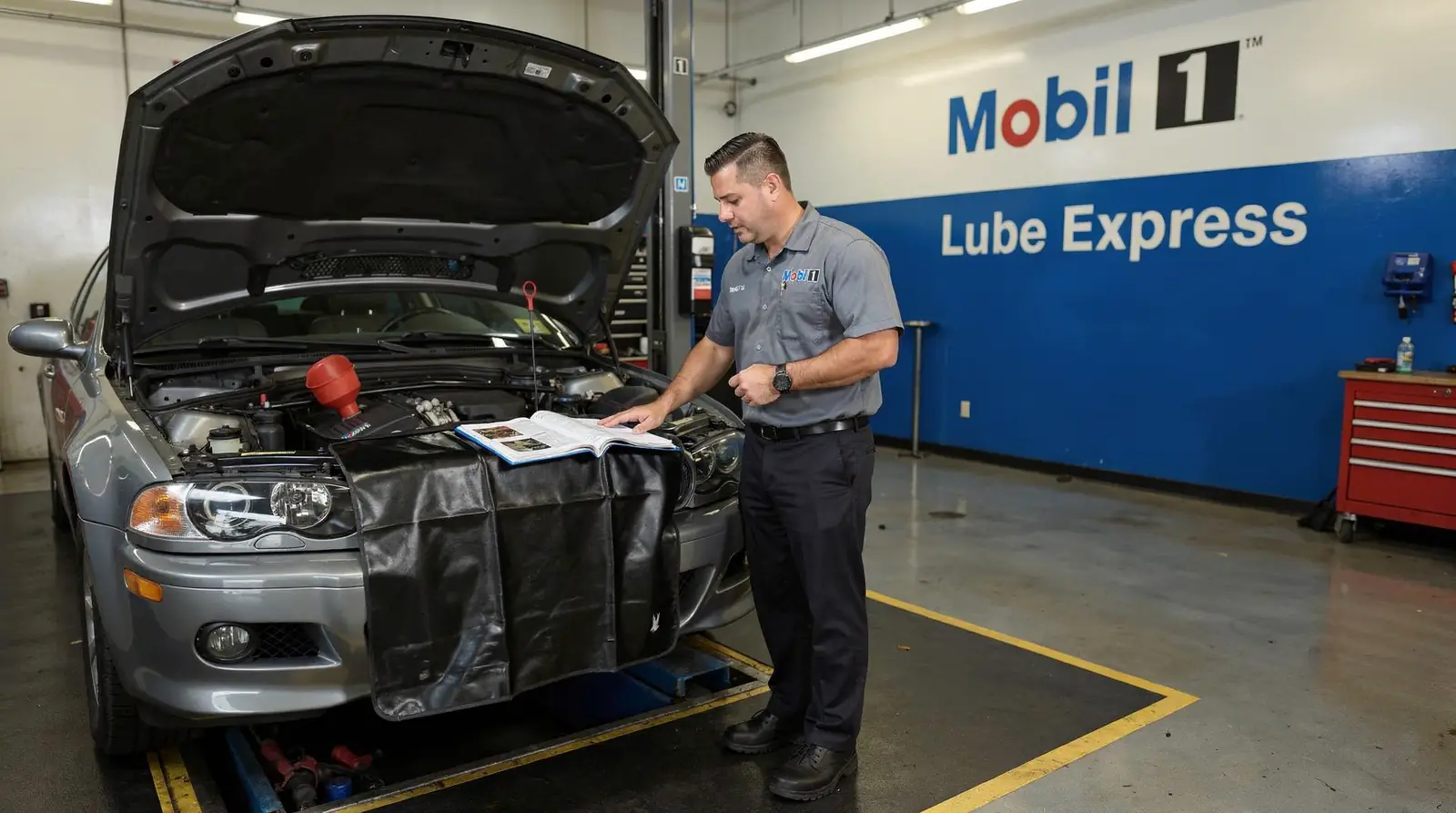 The owner's manual is the primary source for determining when to schedule the first oil