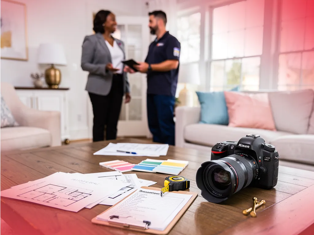 Real estate agent reviewing marketing materials with a home seller