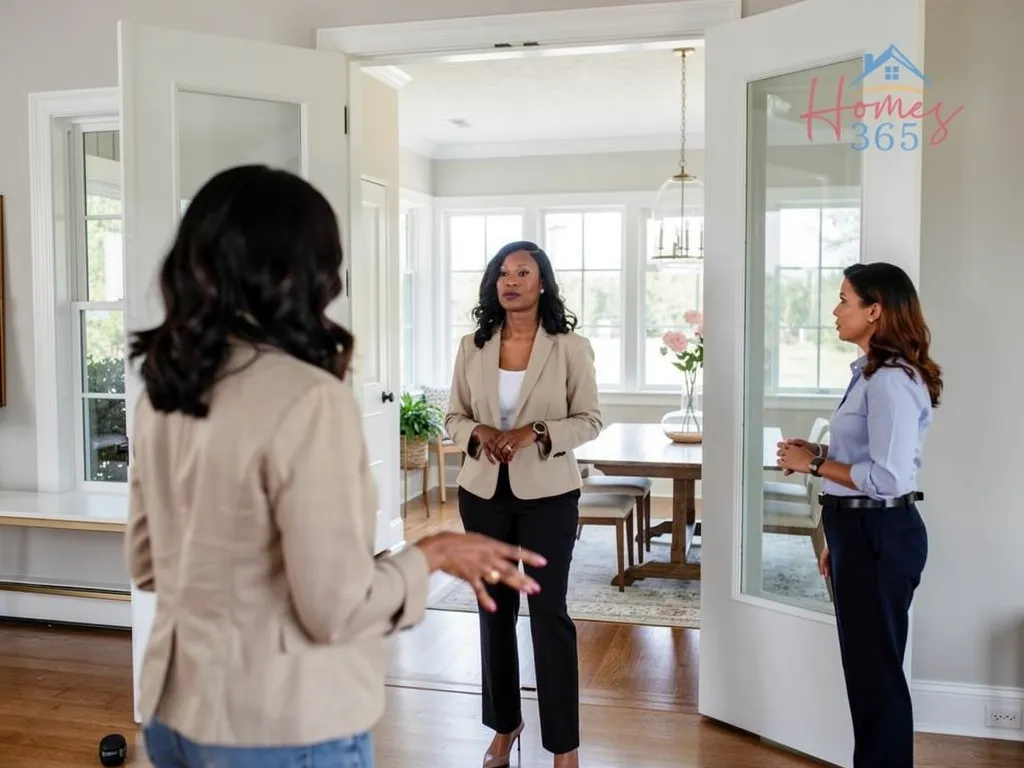 Two agents coordinating coverage zones during a showing