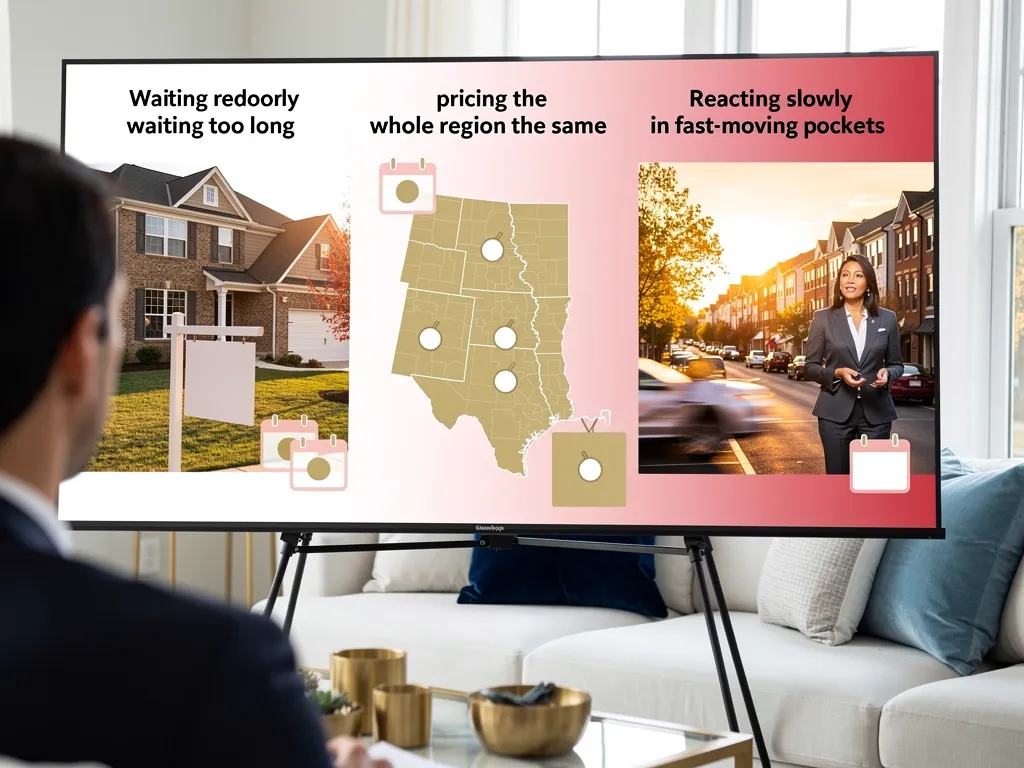 Warning sign icon over a declining home price chart