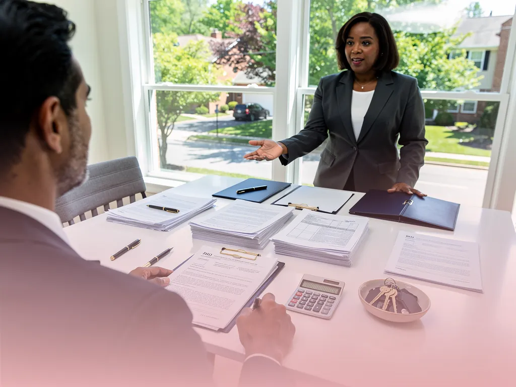 Title insurance and closing statement documents on a table
