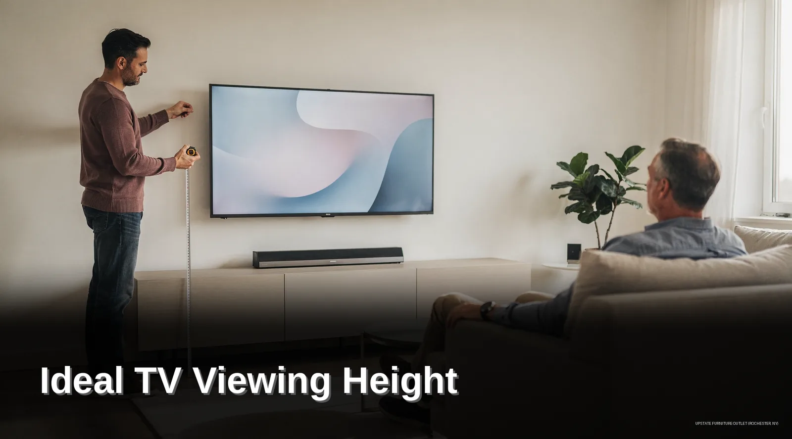 The center of the TV screen should be at eye level when seated.; A TV