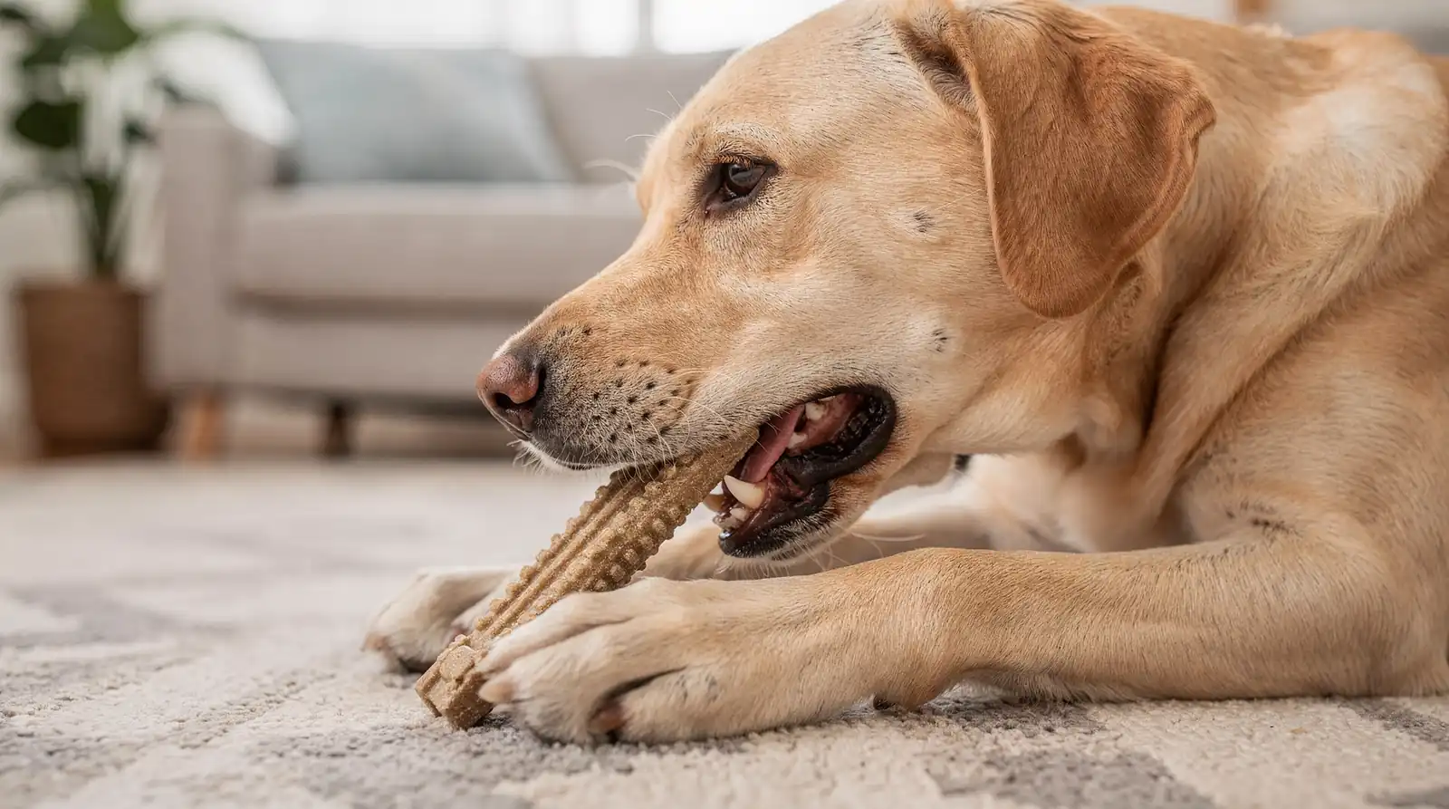 Mechanical scraping from antler chewing helps prevent bad breath by removing plaque buildup.; A mineral-dense