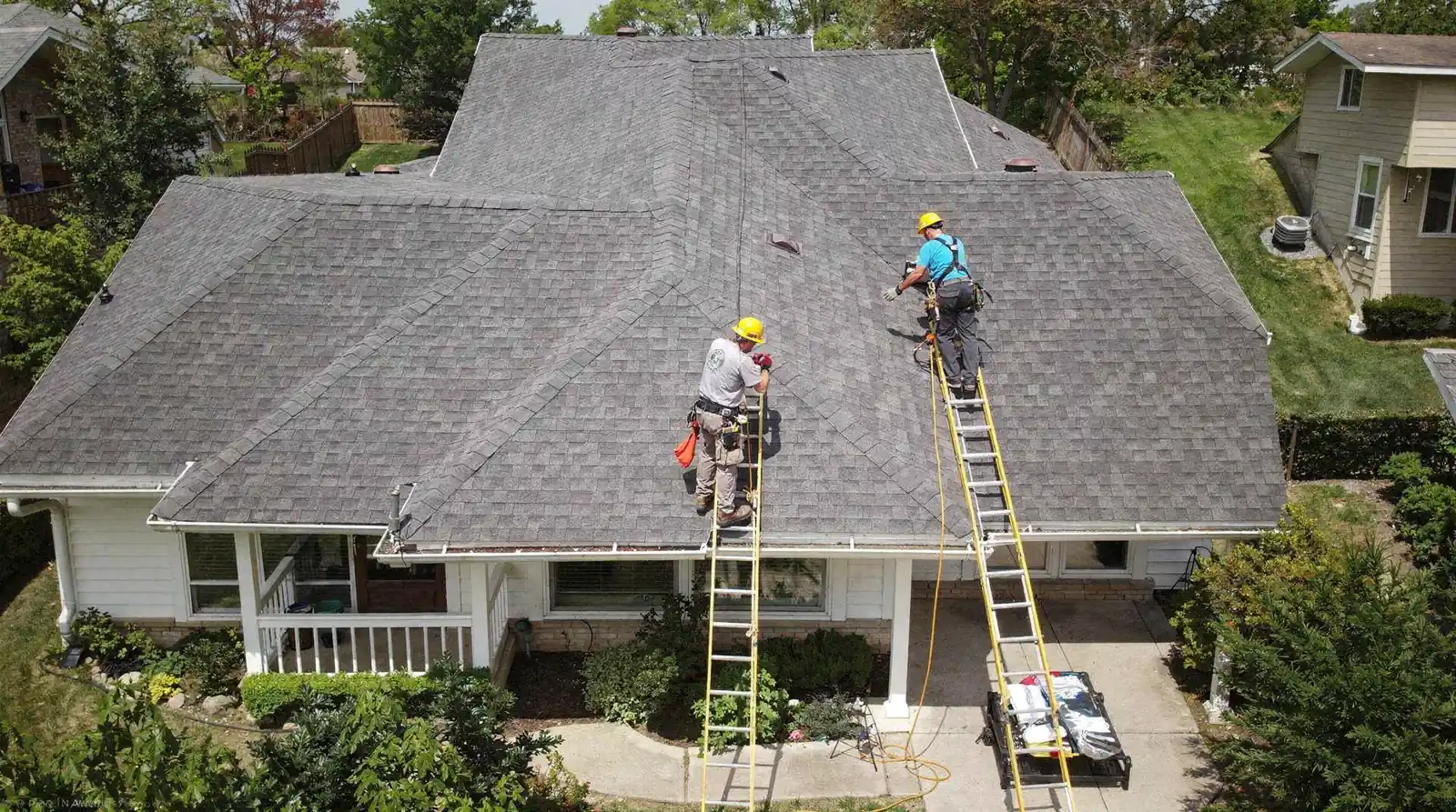Gutter installation and cleaning are offered as complementary services alongside roof maintenance programs.; Property owners